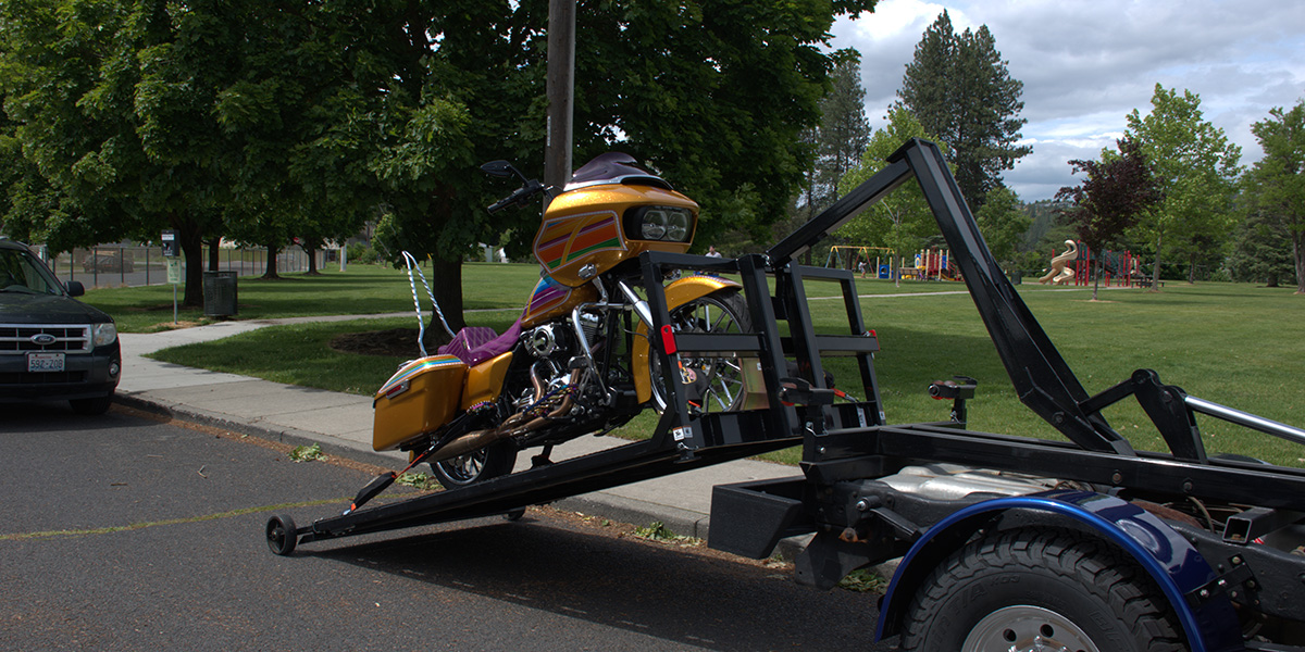 pulling motorcycle onto flatbed